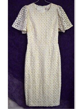 Rachel Parcell Womens XXS Ivory All over Lace Elopement Wedding Dress Pencil